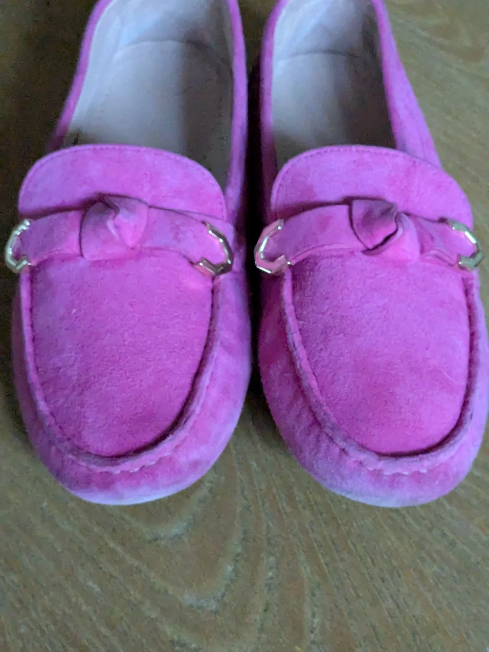 Cole Haan Women's Bright Pink Suede Moccasins with Metal Bit Size 6